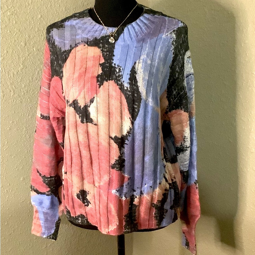 NWT NIC + ZOE Watercolor‎ Ribbed Sweater in PKM Pink Multi